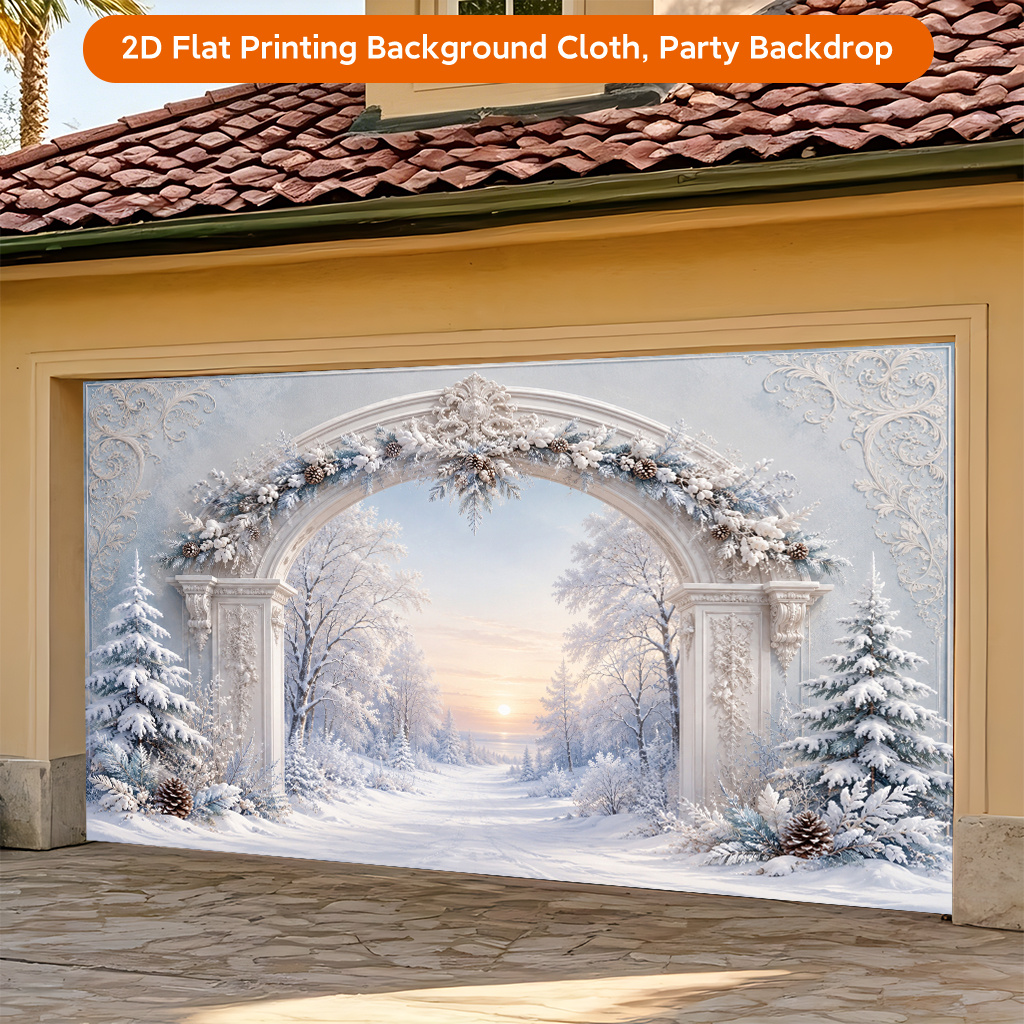 2D Flat Snowy Arch Winter Scene Polyester Backdrop
